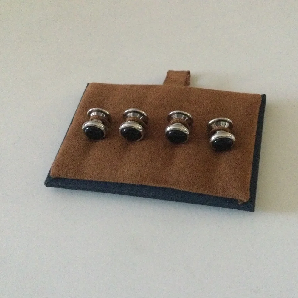 DAVID DONAHUE WHITE BRASS BLACK ONYX 4 SHIRT STUDS NWT